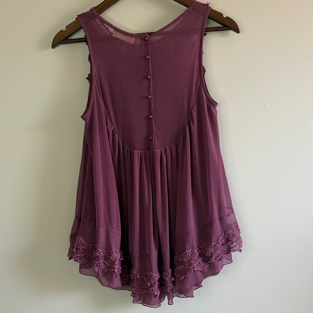 Altar’d State Boho Lace Tank Top Crochet Swing Blouse Mauve Size S - Picture 7 of 7